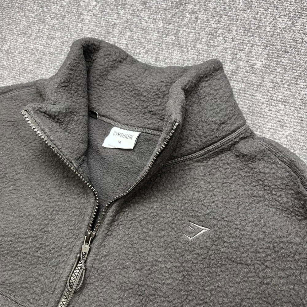 Gymshark Sherpa Borg Fleece Full Zip Jacket Black Cropped Bungee Hem Jacket